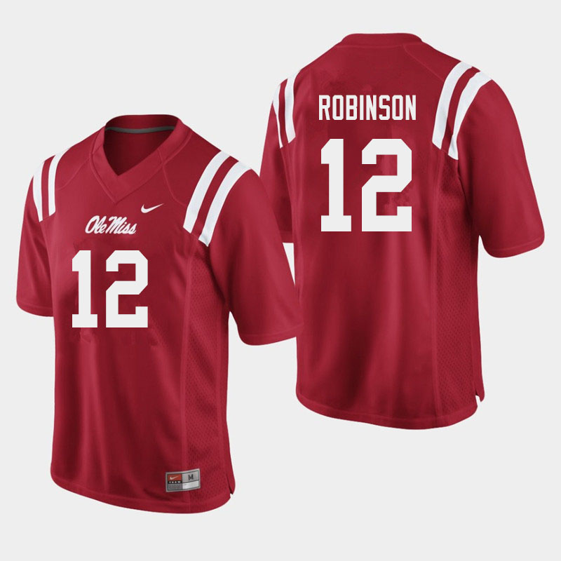 Austrian Robinson Ole Miss Rebels NCAA Men's Red #12 Stitched Limited College Football Jersey KBU3558BU